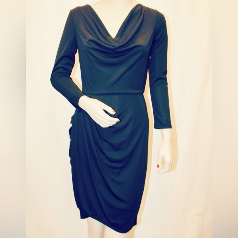 BCBG Maxazria Cowl-neck Ruched Fitted Little Black Dress Size XS